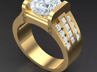 Light Gold Diamond Men Ring 2MR003 3D model