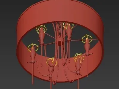 Wide Aged Brass 6 Light Chandelier 3D model