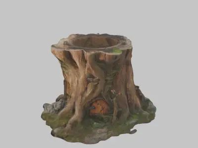 Stylized Tree Stump with Wooden Door Low-poly 3D model