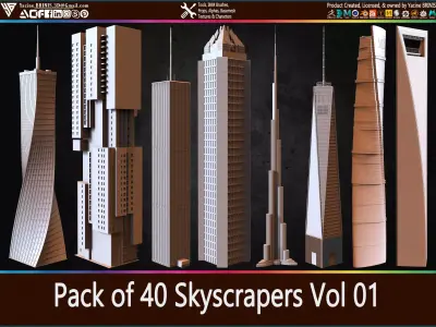 Pack of 40 Skyscrapers Vol 01 Low-poly 3D model