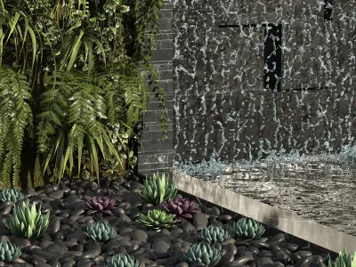 Wall with Plants and Waterfall 3D model