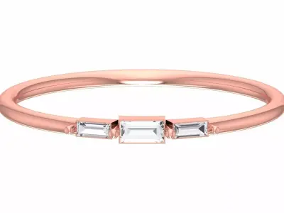 Solitaire Women Light Weight Baguette Stone Band Ring 3D print model