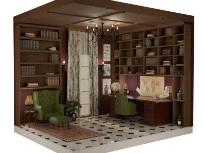Dark Academia Concept Study Room Free 3D model