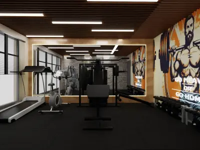 Personal GYM with Equipments Low-poly 3D model