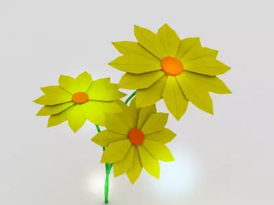origami three flowers Low-poly 3D model