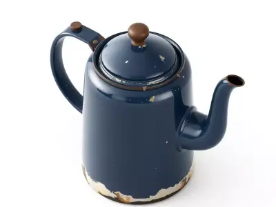 Vintage Blue Enamel Distressed Kettle Low-poly 3D model