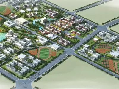 Modern University Campus Masterplan 3D model