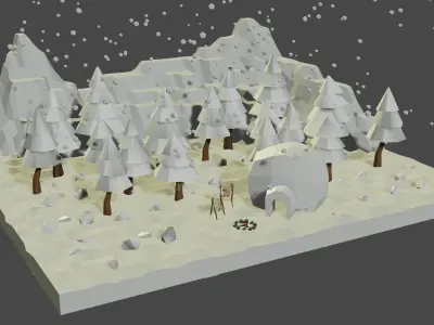 Winter Set snowy landscape with trees and snow 3D model