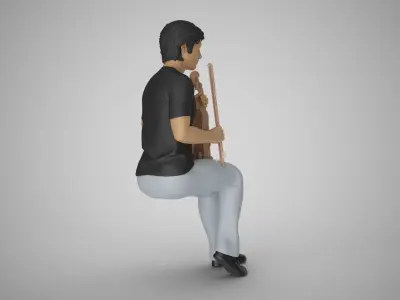 Man Sitting with Violin 3D print model