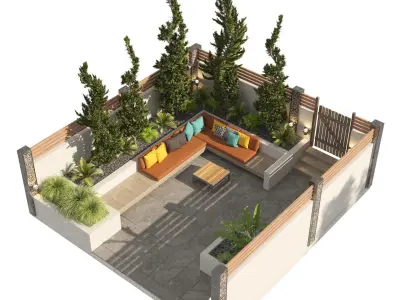 Garden bench with greenery 3D model