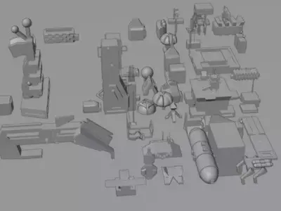 SciFi Military Set 58 Modular 3D Objects  Kit Blender Unity9 obj Low-poly 3D model