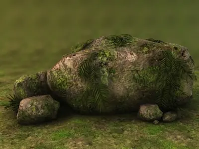 Mossy rocks and plants 3D model