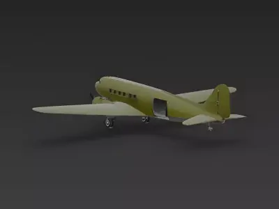 WWII Military Transport Aircraft -C-47 Skytrain- 3D Model Low-poly 3D model