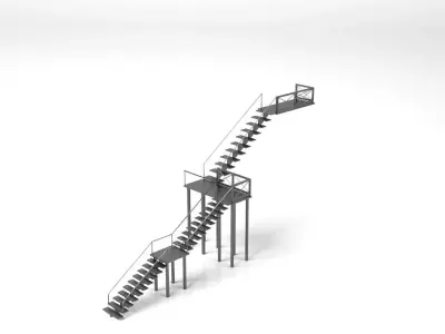 Simple metallic stairs 3D model