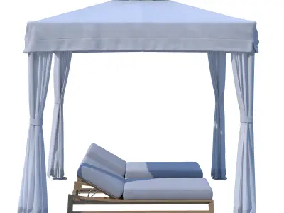RH TUUCI  ATLANTIS PAVILION CABANA WITH SEBASTIAN TEAK CHAISE Low-poly 3D model