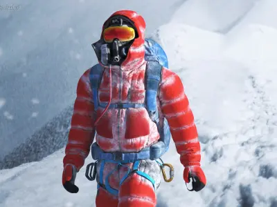  Snow Covered Mountain Climber Rigged for Cinema 4D 