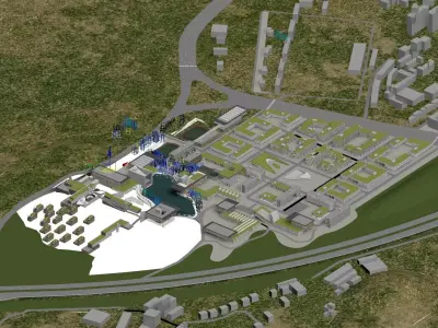 Modern Waterfront Lobby with Panoramic Glass and Palm View 3D model