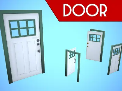 DOOR 3 CARTOON STYLIZED HOME HOUSE Low-poly 3D model