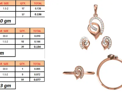 Light wt Ring Earrings Pendant set 3dm stl 1-render details 3D print model 16