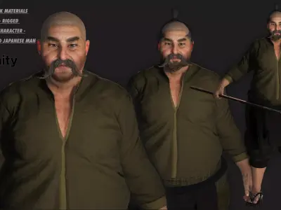 3D REALISTIC ASIAN MALE CHARACTER - OLD JAPANESE KUNGFU OUTFIT Low-poly 3D model