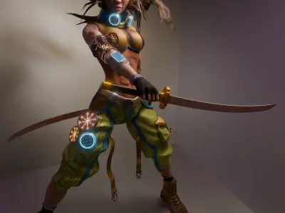 Cyber Ronin Zhara Futuristic Warrior Girl Low-poly 3D model