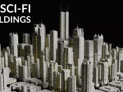 20 Sci-Fi Buildings and Skyscraper Cyberpunk Pack Blender Low-poly 3D model