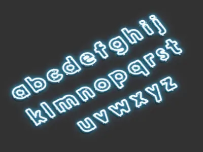 Blue neon lowercase letters - illuminated led lower case font 3D model