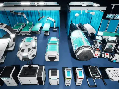 SciFi Hospital Room Props Low-poly 3D model