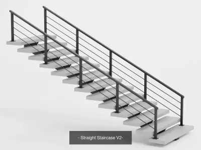 4 Straight Staircases Collection - 4 Modern Interior Stairs 3D Model Pack