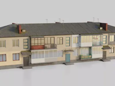Two-Story Apartment Building Tile 3D model