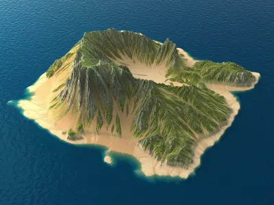 Tropical Island Terrain 6 Low-poly 3D model