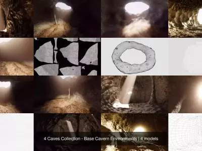 4 Caves Collection - Base Cavern Environments 3D Model Pack
