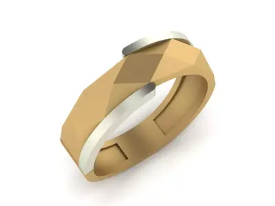 Modern Faceted Two-Tone Gold Ring engagment 3D print model