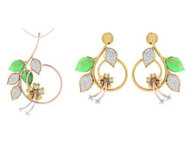 Women Pendant Earring Sets 3dm STL OBJ FBX Renders Details 3D print model 26
