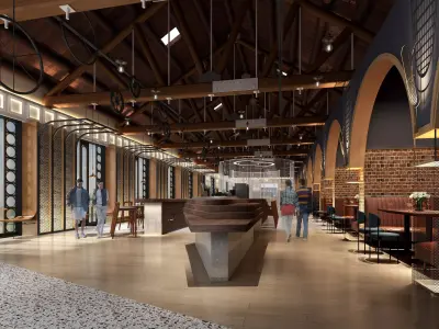 Industrial self-service restaurant style 3D model