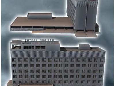 Large Russian Soviet administrative hotel with annex and flat ro 3D print model