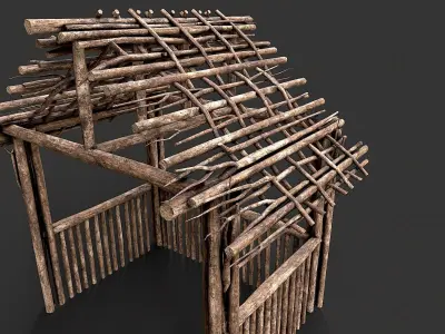 Primitive Wood Stick Jungle Shelter 8 Low-poly 3D model