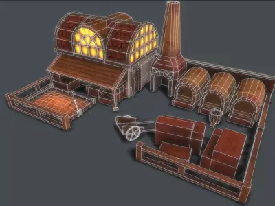 Medieval Brickwork Workshop Low-poly 3D model