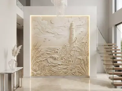 Modern Landscape Relief Panel Wall Decor Set STL Mural CNC 360 3D model