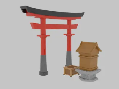 Japanese shrine set 3D model