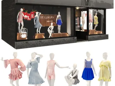 store-05 mannequin wearing striped romper 3D model