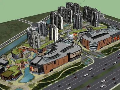 Shopping mall exterior downtown 3d model 3D model