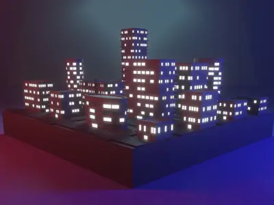 Polygon night city Low-poly 3D model