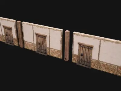 Doors and Walls Medieval Set Low-poly 3D model