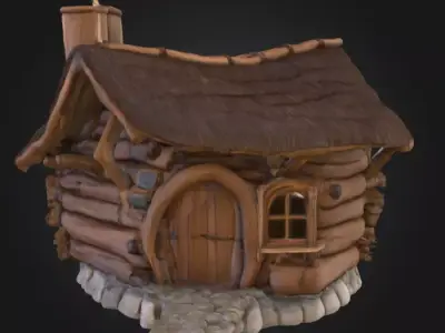 Rustic Fantasy Wooden Cabin Low-poly 3D model