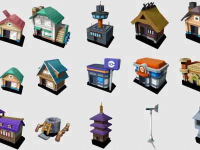 Collection Cartoon Building  Low-poly 3D model