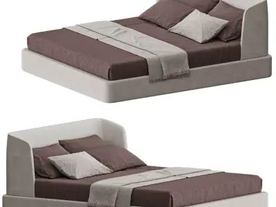Rounded Upholstered Platform Bed 3D model