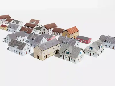 Nordic low poly houses Town Photo based 20 Houses European Low-poly 3D model
