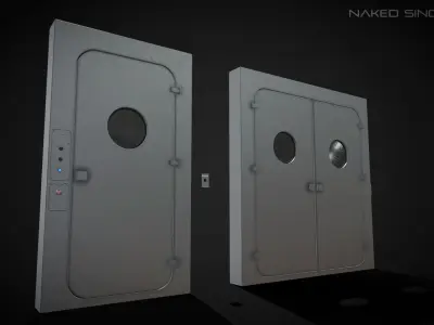 Laboratory Door - Double Single Metal Glass Low-poly 3D model