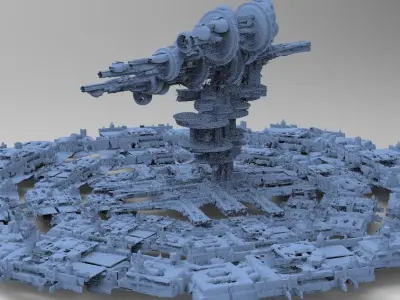 Sci-Fi City dystopia Grid ground base 7 3D model